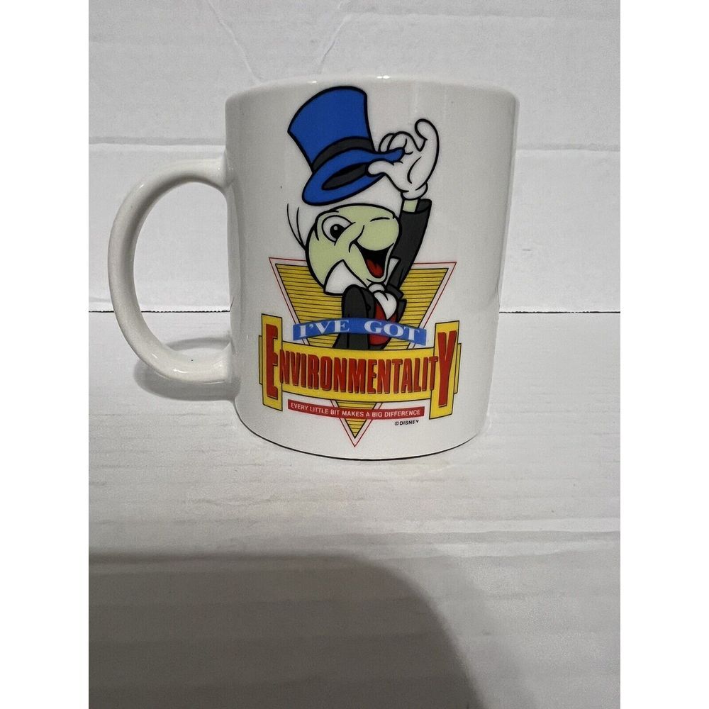 VTG Disney Jiminy Cricket I've Got Environmentality Earth Day Coffee Cup Mug LN